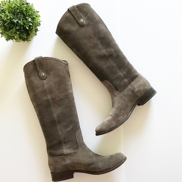 Frye Shoes - Frye • Melissa Button Taupe Suede Boots